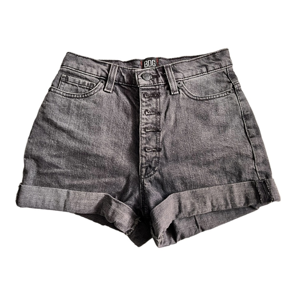BDG High Waisted Button Fly Washed Black Denim Shorts 24